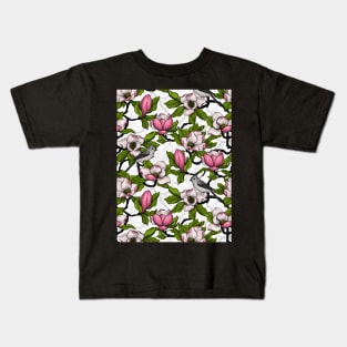 Blooming magnolia and titmouse bird Kids T-Shirt